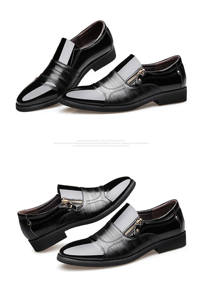 2025Men's Leather Shoes Sharp Pointed Outdoor Anti Slip Flat Fashion Business Zipper Footwear Casual Comfort Male Shoes
