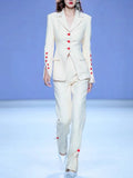 HIGH STREET 2024 Newest Designer Fashion Runway Suit Set Women's Stylish Color Buttons Trim Blazer Slit Pants Suit