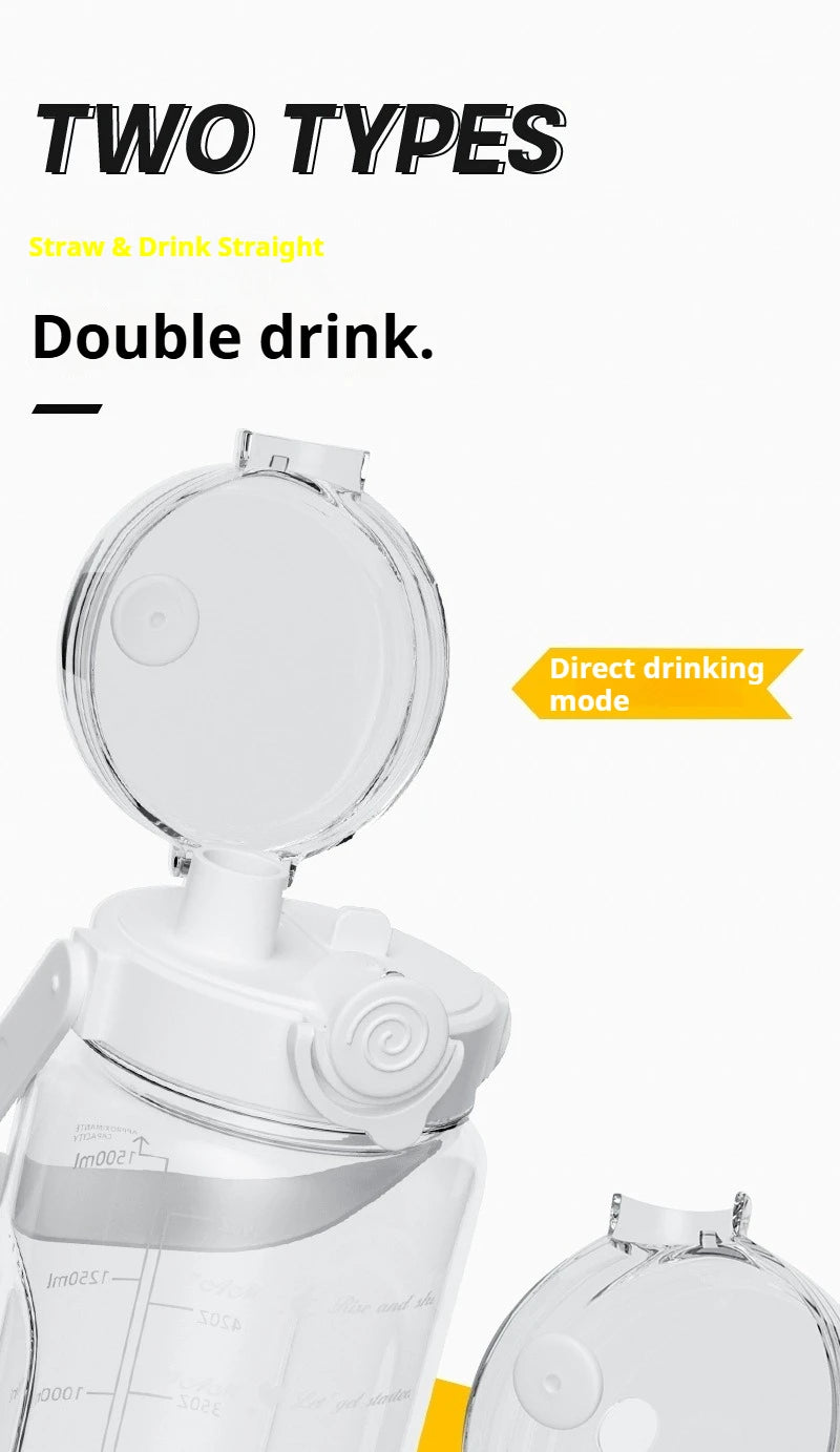 1.5L-2L Summer Large Capacity Kettle, Double Drinking Cup, Outdoor Sports Fitness Water Bottle, Straw Cup Drinking Utensils