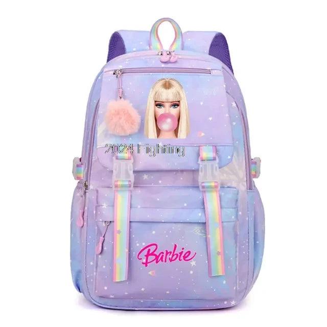 Pink Cartoon Barbie Backpacks Boy Girl Kids Gradient Ramp Women Bagpack Teens Simple Schoolbags Capcity Travel Laptop Backpack