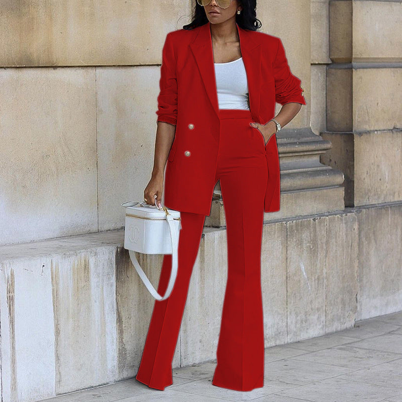 Women's Clothing 2023 Autumn New Solid Color Casual Suit Wide-leg Pants Suit Two-piece Suit Ensemble Femme 2 Pièces été