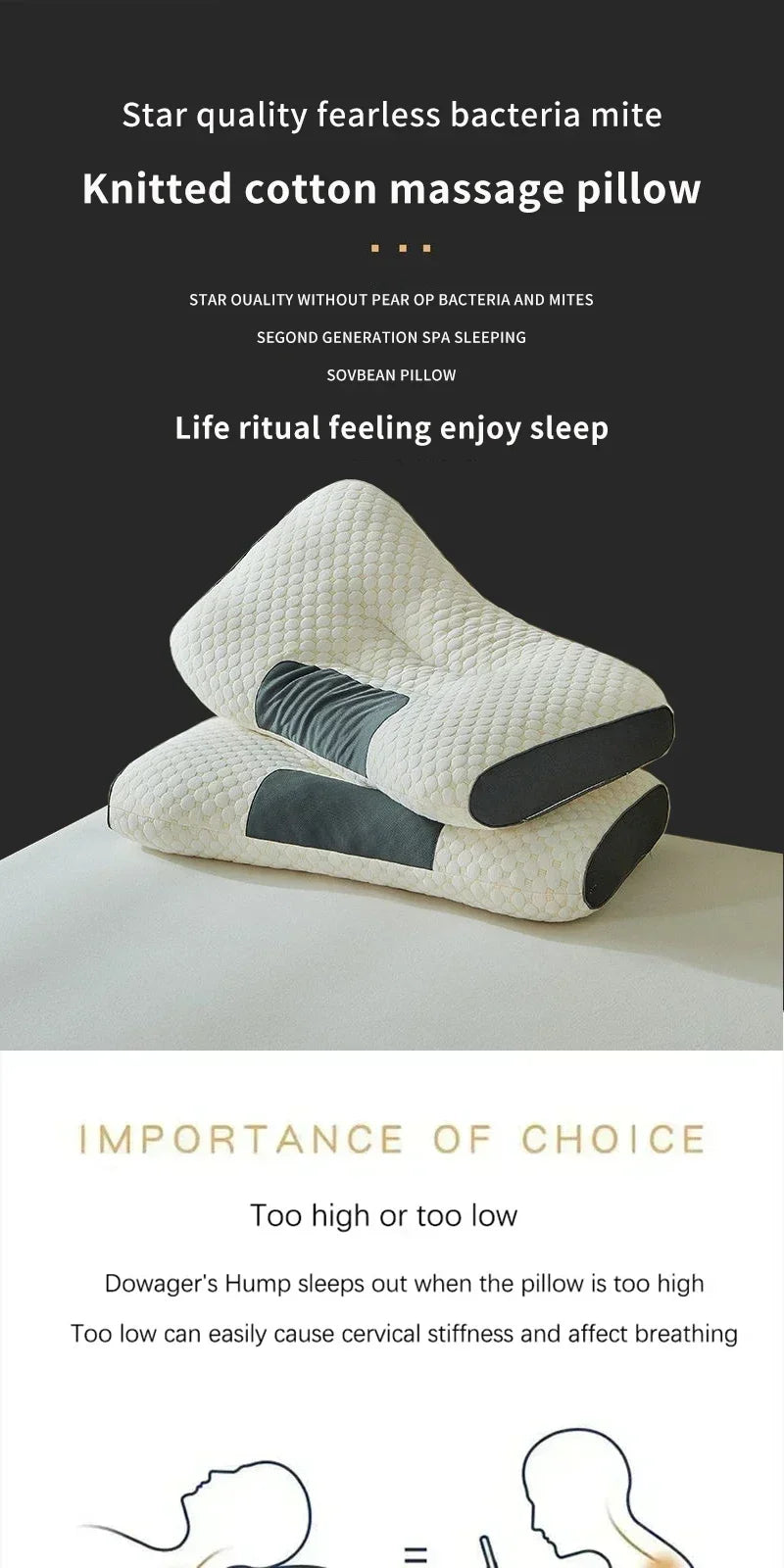 Knitted cotton pillow, cervical spine protection, sleep aid, pillow core, special household dormitory student pillow for adults