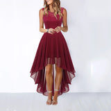 Hollow-outch Chiffon Dress Dinner Lace Dress Women's Elegant Temperament British Style High-waisted Sleeveless Round-neck Dress