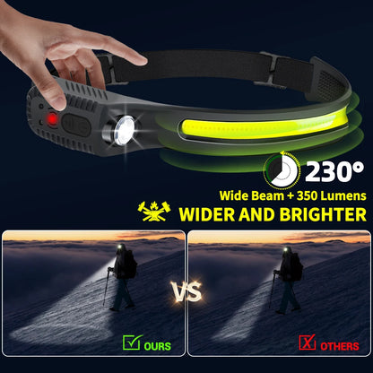 1-5 pçs indicação led farol recarregável lanterna de cabeça 1200mah bateria embutida acampamento ao ar livre pesca farol lanterna