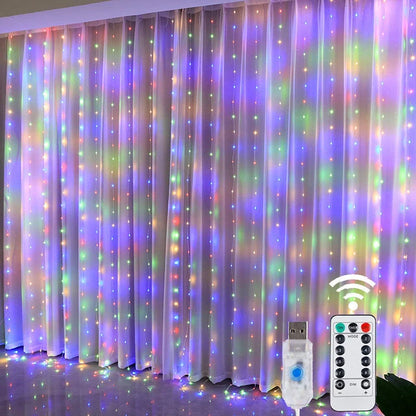 LED Fairy String Curtain Lights for Home Decor, Bulbs, Garland, Remote Control, USB, Christmas, Holiday, New Year, 8 Modes