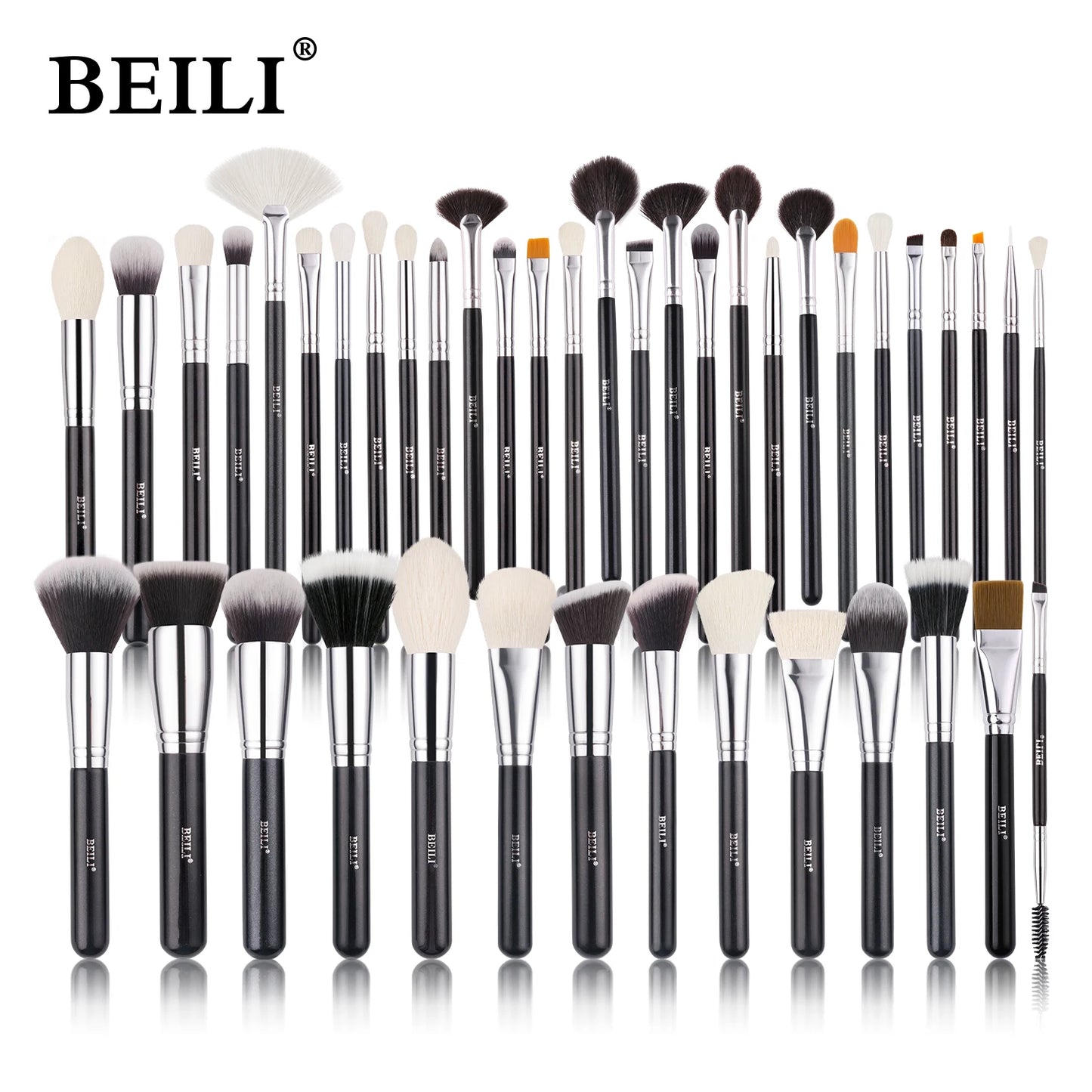 BEILI-Juego de brochas de maquillaje negras, brochas profesionales de pelo de fibra de cabra Natural, base en polvo, contorno, sombra de ojos, brochas de maquillaje