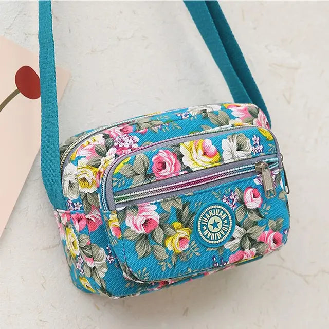 Multi-layer Floral Print Handbag for Women Nylon Cloth Bag Casual Shoulder Backpack Mother Crossbody Bag 
