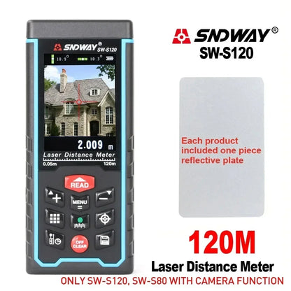 FANYUE SW-120 Display Laser Distance Meter 80M 120M Camera Digital Meter Area Volumn Digital Angle Ruler Laser Rangefinder Tape