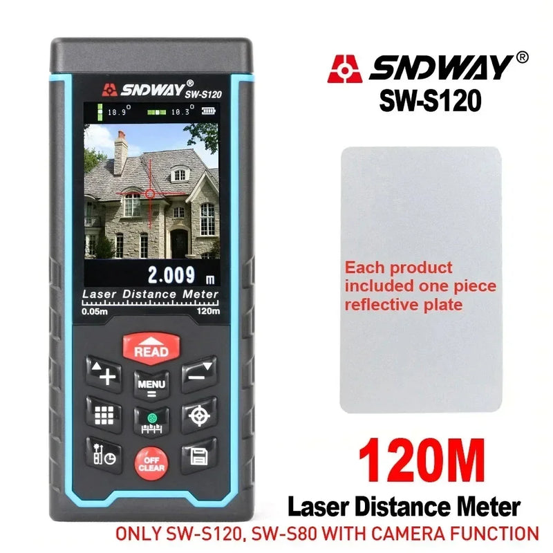 FANYUE SW-120 Display Laser Distance Meter 80M 120M Camera Digital Meter Area Volumn Digital Angle Ruler Laser Rangefinder Tape