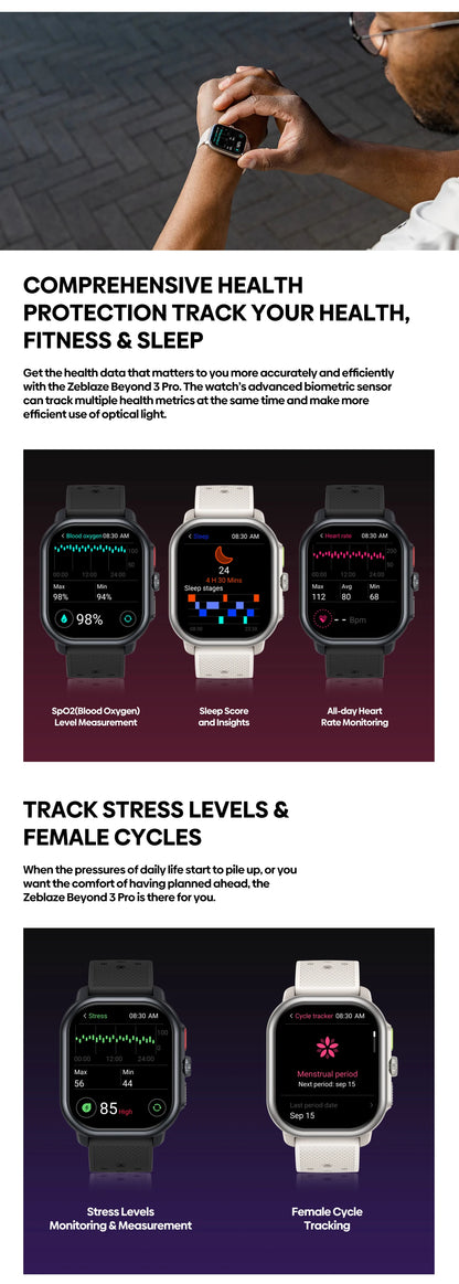 Nuevo reloj inteligente Zeblaze Beyond 3 Pro con GPS, pantalla AMOLED de 2,15", GPS integrado e importación de rutas, permite realizar y recibir llamadas.