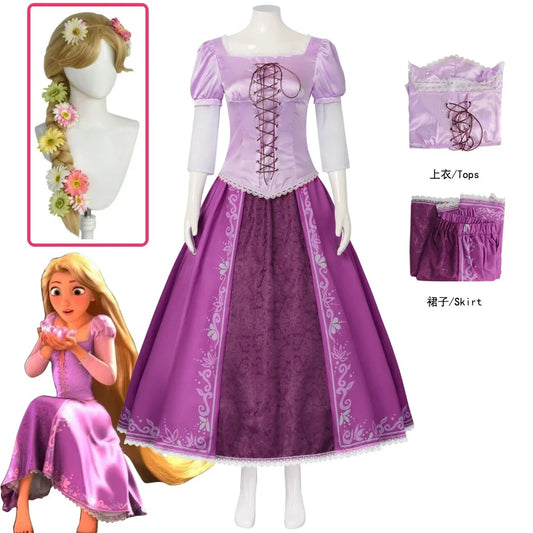 Tangled Rapunzel Cosplay Costume Adult Kid Carnival Uniform Wig Anime Fairy Tale Princess Women Girls Dress Halloween Costumes