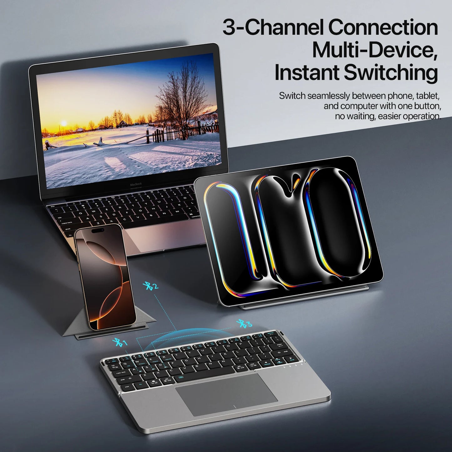 DUX DUCIS Foldable Bluetooth 5.0 Keyboard with Touchpad & Phone Holder For Phones Tablets PC iOS Android Windows Mac