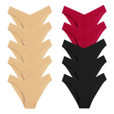 WarmSteps – Kit com 10 calcinhas femininas sem costura, em tecido "seda gelada" (ice silk), modelo com corte em V, tamanhos XS a L.