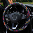 1 linen breathable fabric Bohemian style automotive supplies without inner ring steering wheel cover fits 14.5-15 inches