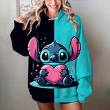 Disney stitch impressão dos desenhos animados camisola com capuz jaqueta roupas com capuz design oversize sentimento solto e confortável