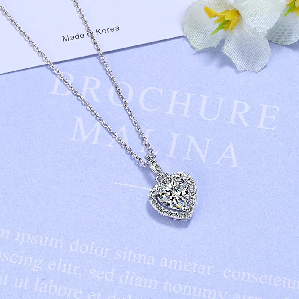 Collar con colgante de corazón de circonita de plata de ley 925 GaaBou para mujer, joyería de diseño de lujo, artículos para mujer, regalo 