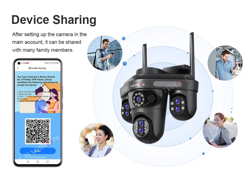 LS VISION 10X Optical Zoom 4-Screens WiFi IP Camera  35MP Outdoor Wifi Security PTZ Cam Auto Tracking Home Surveillance Cameras