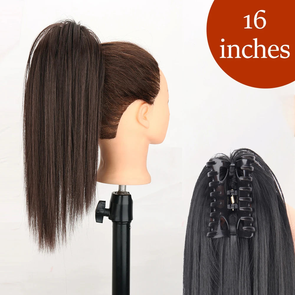 34inches Synthetic Ponytail Hair Extension Clip in Fake Wig Hairpiece Blonde Wrap Around Pigtail Long Smooth Overhead Pony Tail