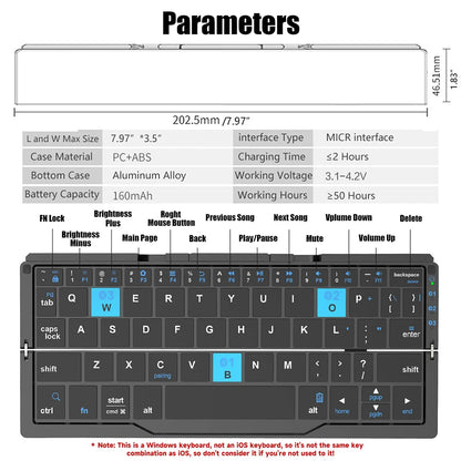 Foldable Bluetooth3.0 Wireless Keyboard With Magnetic Stand,Rechargeable 60 Keys Aluminum Alloy Mini Keyboard,Portable Wireless Travel Keyboard for Window/Mac OS-Grey