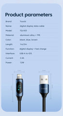 Toocki LED Display USB Cable For iPhone 14 13 12 11 Pro Max Fast Charger Charging Lightning 2.4A USB Wire Cord X XR 8 7 1m 2m