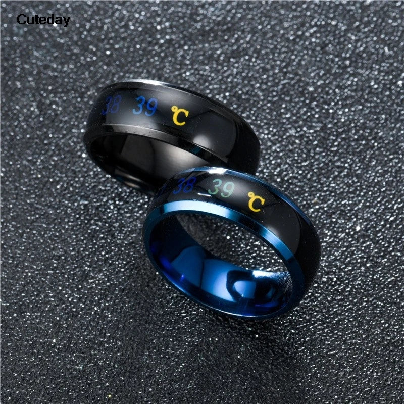 Anillo de temperatura de acero de titanio para hombre y mujer, con sensor de temperatura inteligente, resistente al agua, para medir el estado de ánimo y las emociones.
