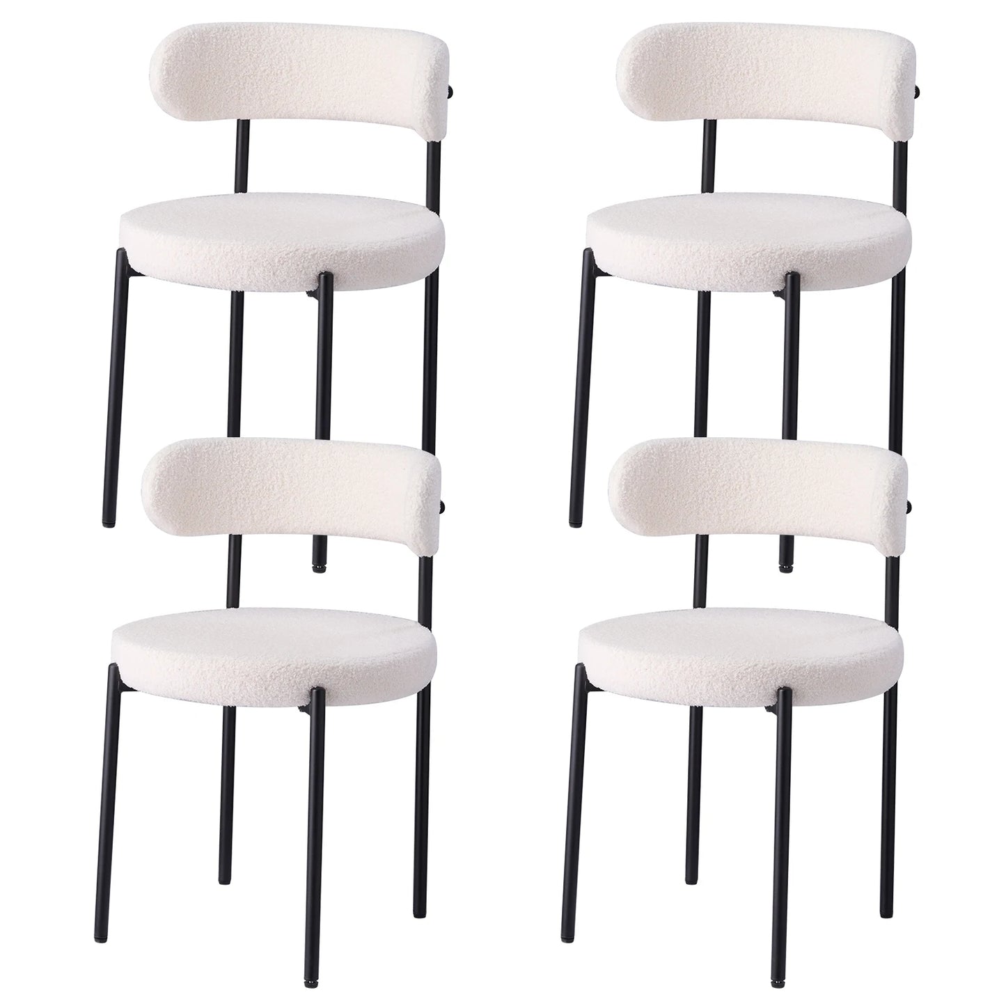 EGOONM 4Pcs Nordic Style Dining Chairs Upholstered Kitchen Chairs with Teddy Velvet Chair Home Desk Dining Room Kitchen Chairs