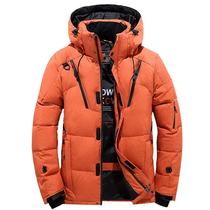 Chaqueta de plumón de 20 grados para hombre, parka de invierno para hombre, chaqueta de plumón de pato blanca con capucha para exteriores, abrigo de nieve acolchado grueso y cálido de gran tamaño M-4XL