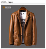2024 Men's Leather Jackets Lapel Business Leather Jackets Men Pu Blazers Korean Style Slim Fashion Leather Coat Plus Size M-6XL