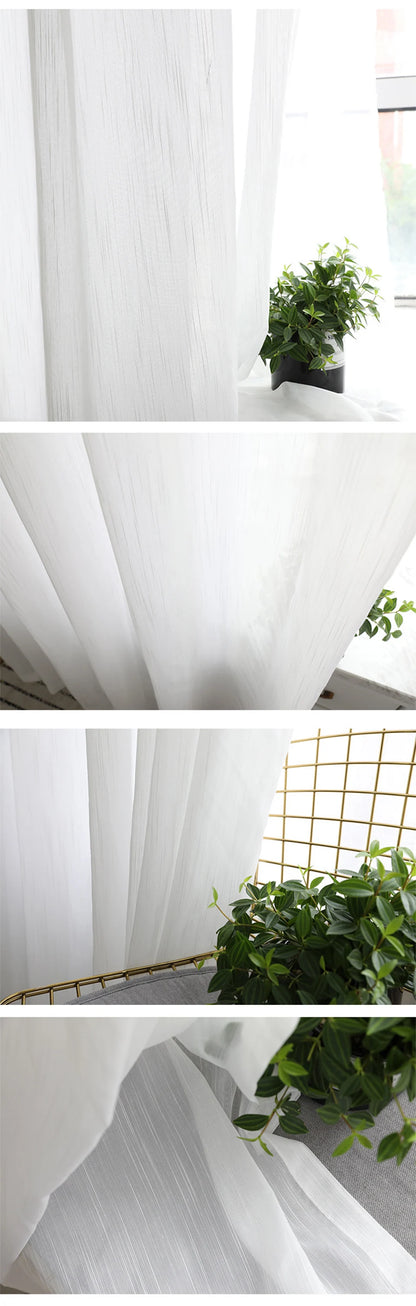 Cortinas transparentes de tul blanco a rayas, semisólidas, de tamaño personalizado, para sala de estar, dormitorio, cocina, cortinas de gasa
