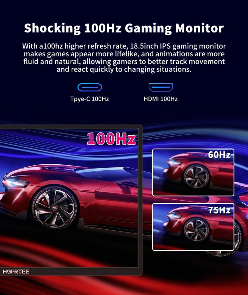HGFRTEE 18.5inch Portable Monitor 100Hz RGB100% With VESA Hole & Back bracket Laptop Extended Display ADS-IPS HDR Screen