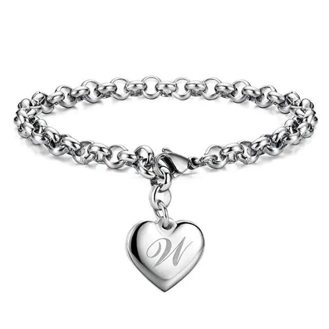 925 Pulseiras de Prata Esterlina com Coração Nobre para Mulheres, 26 Letras Corrente, Marca Designer de Moda, Festa de Casamento, Joias, Novo