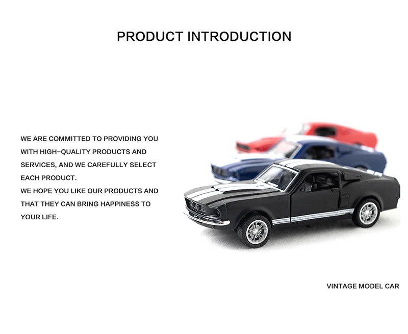 1:36 Alloy Diecast Mustang Classic Vintage Car Model Pull Back Car Miniature Vehicle Replica For Collection Gift