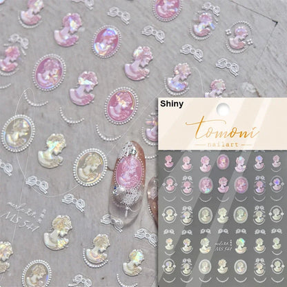 Flash Dreamy Chinese Flower Window Butterfly Glazed Rococo Geometric Frame Stamp Embossed Relief Nail Art Sticker Manicure Decal