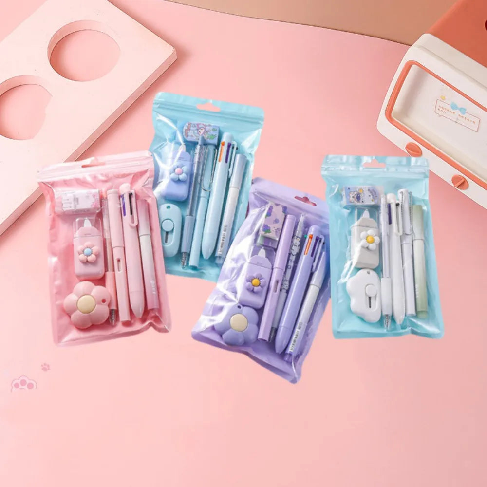 7-in-1 Stationery Set for Children: Back-to-School Gel Pen, Highlighter, Ballpoint Pen, Eternal Pencil, Tape, Eraser, Knife – Kids' Prize