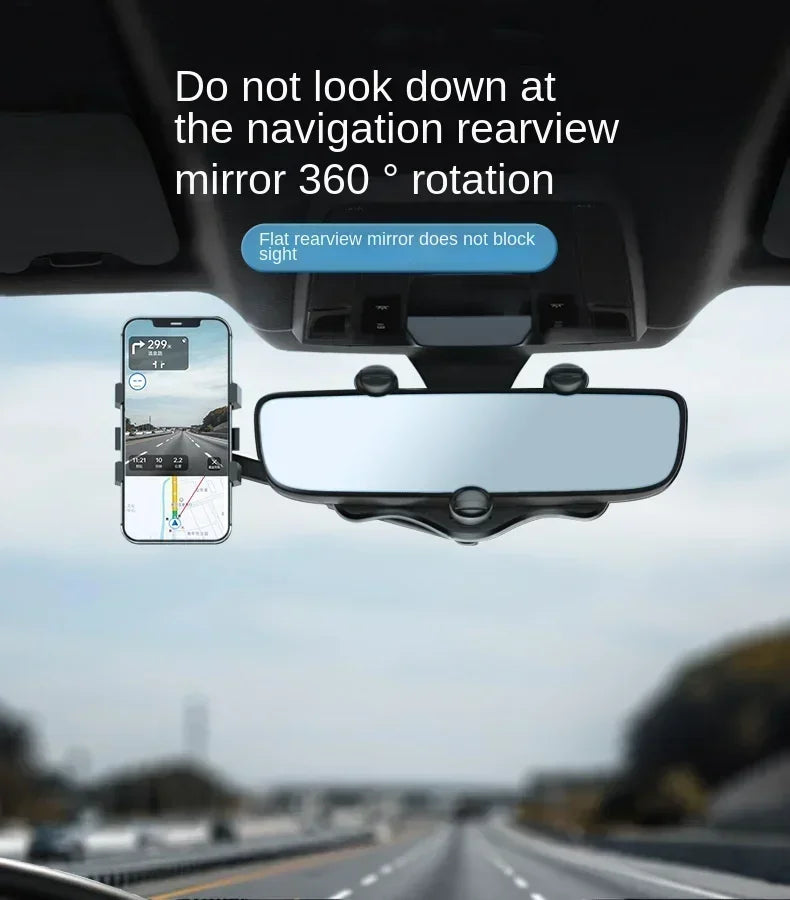 Rearview Mirror Phone Holder for Car, 360 Rotation Phone Mount, Stable Gripper Smartphone Navigation Bracket for iPhone Samsung Xiaomi