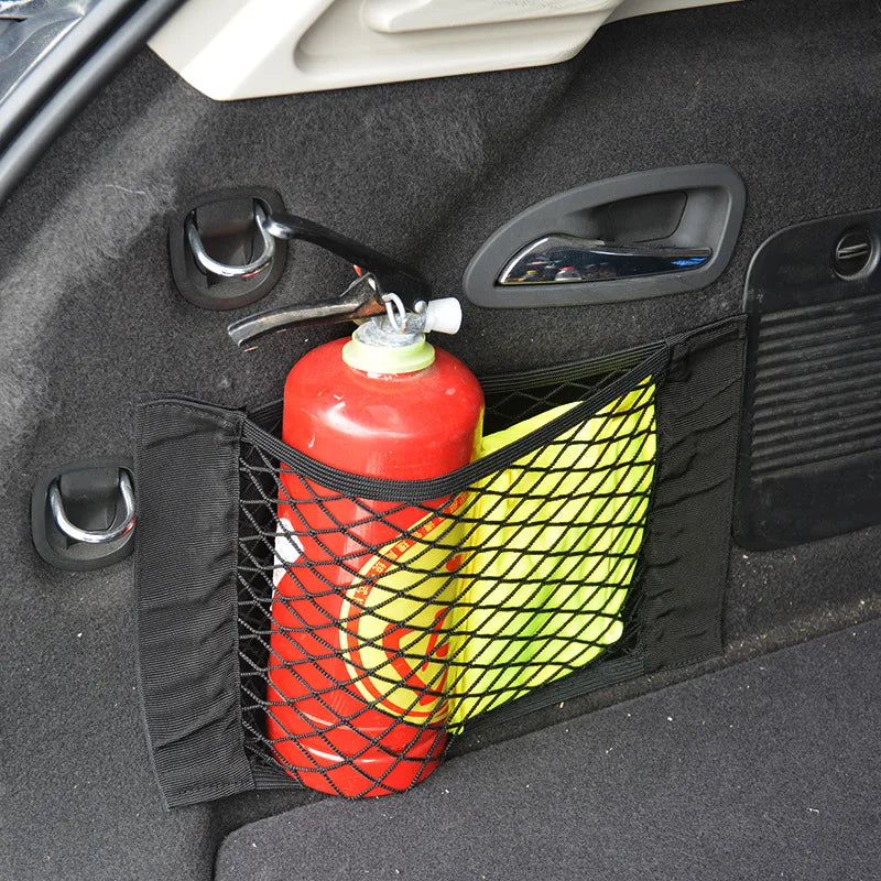 Car Seat Back Organizer Trunk Net Mesh Pocket Elastic String Net Magic Sticker Universal Portable Storage Bag Car Accessories