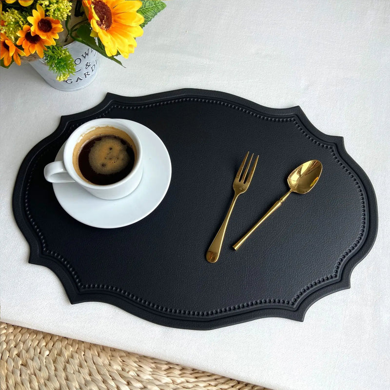 1/4/6PCS Shaped PU Placemat Set Faux Leather Kitchen Dining Table Pad Luxury Black Pink Green Place Mat Tableware Cafe Pad 식탁매트