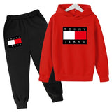 Children's Autumn/Winter Hoodie Creative Color Sweatshirt Top + Pants 2PC Coat Boys Girls Preschool 3-12Y Sunshine Sports Casual Set