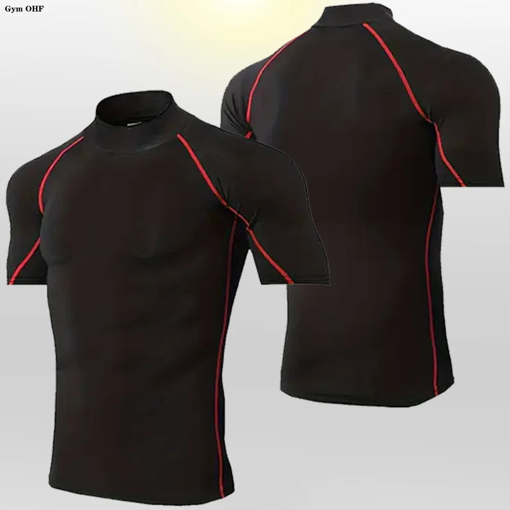Camisetas deportivas de cuello alto para hombre, nuevas, de secado rápido, para gimnasio, fitness, running, compresión, informales, para exteriores, con protección solar 
