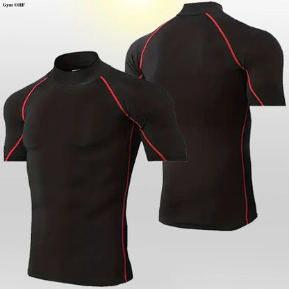 Camisetas deportivas de cuello alto para hombre, nuevas, de secado rápido, para gimnasio, fitness, running, compresión, informales, para exteriores, con protección solar 