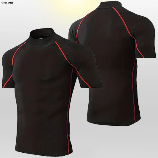New Men's High Neck Sports T-Shirts Quick Dry Gym Fitness Running Compression Tops Casual Outdoor Men's Shirt Sun Protection Clothing
