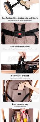 Luxurious Baby Stroller 3 in 1 Portable Travel Baby Carriage Folding Prams High Landscape Aluminum Frame Car for Newborn Baby