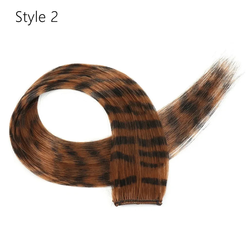 Stripe Printed Clip-in Hair Extensions Colorful Synthetic Hair Highlights 18 Inches Straight Wig Hairpieces for Daily Use Party