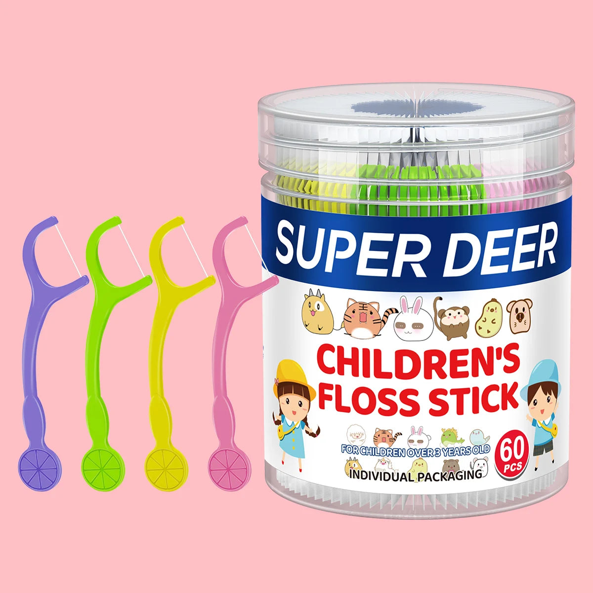 60pcs Kids Dental Floss Picks Cartoon Shape Teeth Cleaning Toothpicks Individual Pack Oral Care Dental Flosser for Children