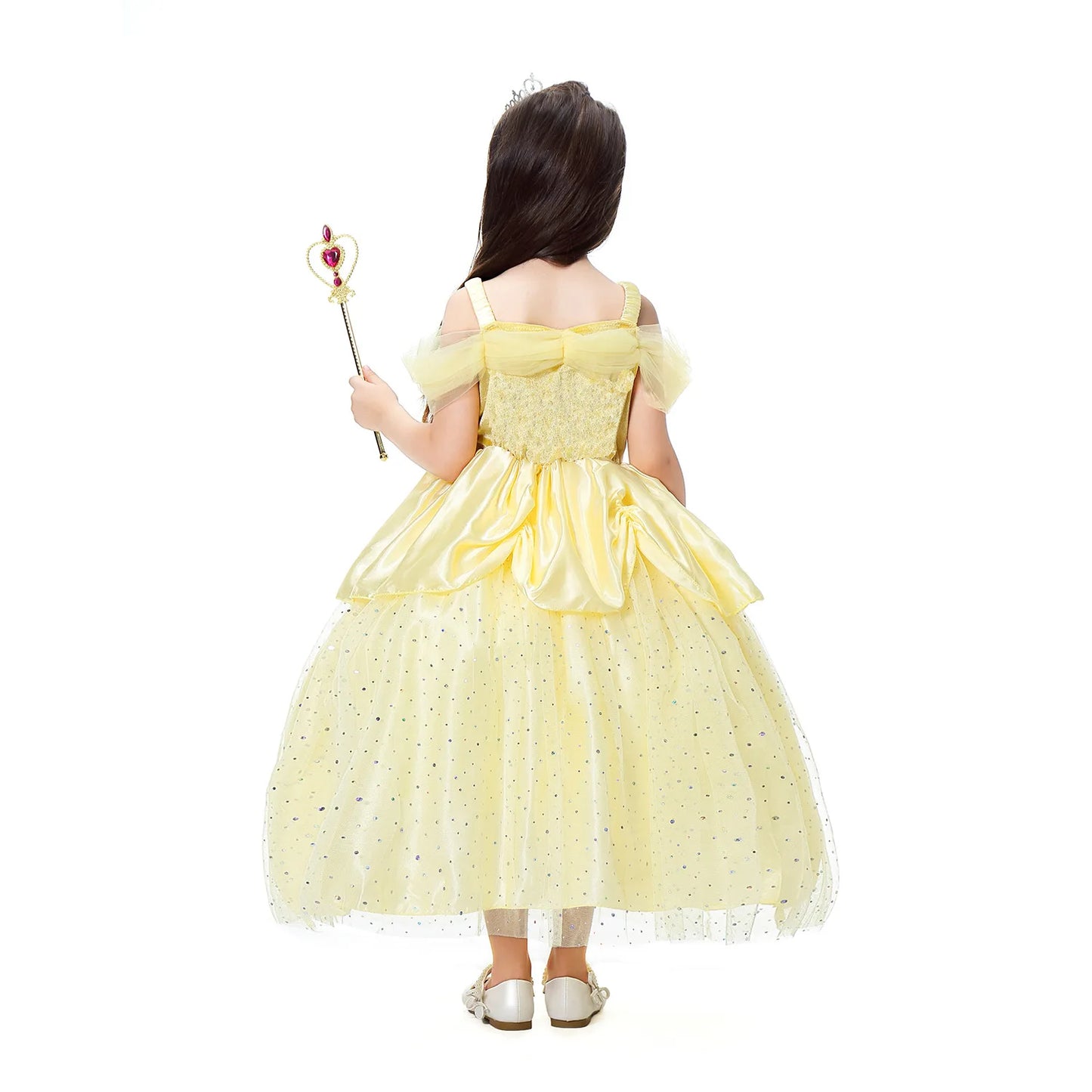 2025 Cosplay Belle Princess Dress Girls Dresses For Beauty and beast Party Clothing Magic stick crown Costume 3-12Y