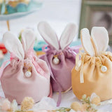 New Rabbit Ears Candy Bag Easter Drawstring Bag Velvet Draw String Candy Bags Gift Packing Bags Party Decoration Drop Shipping