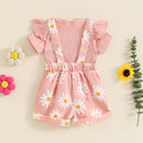 Pudcoco Infant Baby Girls Shorts Set, Short Sleeve Romper with Flower Print Suspender Shorts Summer Outfit 0-18M