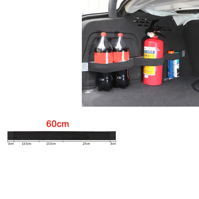 Car Back Rear Trunk Elastic Mesh Fixed Straps Car Interior Organizer Extinguisher Storage Net Seat Back Fixing Bag Car Accessory