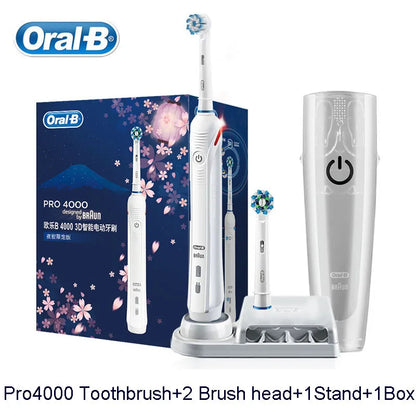 Oral B Pro4000 Electric Toothbrush 3D Action Clean 4 Modes Visible Pressure Sensor Whiter Teeth  Rechargeable Adult's Toothbrush