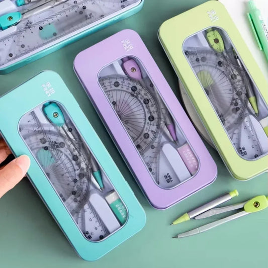 7-Piece Compass and Ruler Set Student Ruler Set Cute Triangle Ruler Set Exam-Specific Ruler Box Set School Start Ruler Set